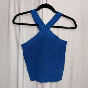 House of Harlow Ribbed Knit Cross Neck Halter Tank Royal Blue Size s